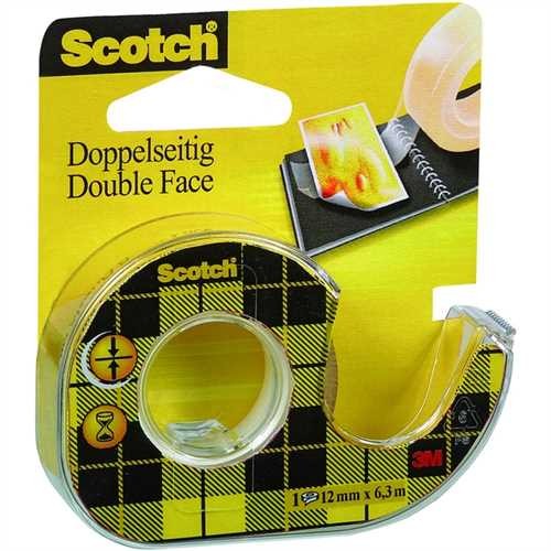 Scotch Doppelklebeband 665, Handabroller, selbstklebend, permanent, 12 mm x 6,3 m