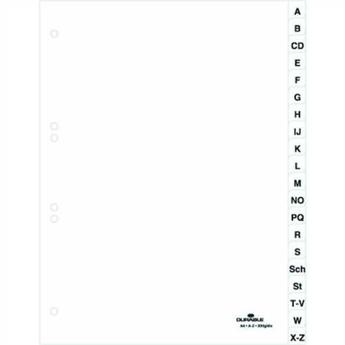 DURABLE Register, A - Z, 6fach Lochung, A4, volle Höhe, 20 Blatt, weiß