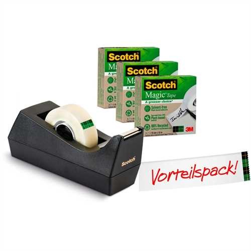 Scotch Tischabroller A greener choice, gefüllt, Kunststoff (RC), für Rollen bis 19 mm x 33 m, schwar