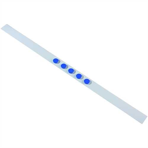 DAHLE Wandleiste, selbstklebend, 50 mm x 100 cm, weiß, mit 5 Magneten Ø 32 mm blau (1 Stück)