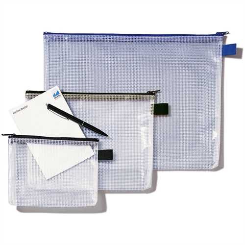 ReXel Reißverschlusstasche Mesh Bag, A5, 250 x 190 mm, farblos/blau (10 Stück)