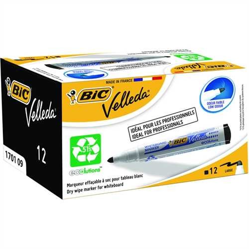 BIC Boardmarker ecolutions Velleda, 1701, Einweg, Rundspitze, 1,5 mm, Schreibfarbe: schwarz (12 Stüc