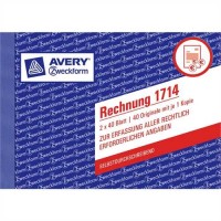 AVERY Zweckform Rechnung, A6 quer, 2fach, selbstdurchschreibend, 1. / 2. Blatt bedruckt, Papier, wei AVERY Zweckform Rechnung, A6 quer, 2fach, selbstdurchschreibend, 1. / 2. Blatt bedruckt, Papier, wei