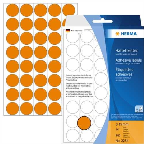 HERMA Markierungspunkt, Handbeschriftung, selbstklebend, Ø: 19 mm, leuchtorange (960 Stück)