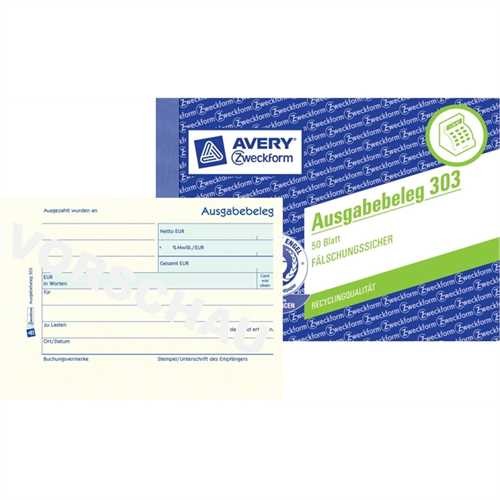 AVERY ZWECKFORM 303 - Ausgabebeleg, A6 quer, RC, Einbandfarbe: Blau, 50 Blätter