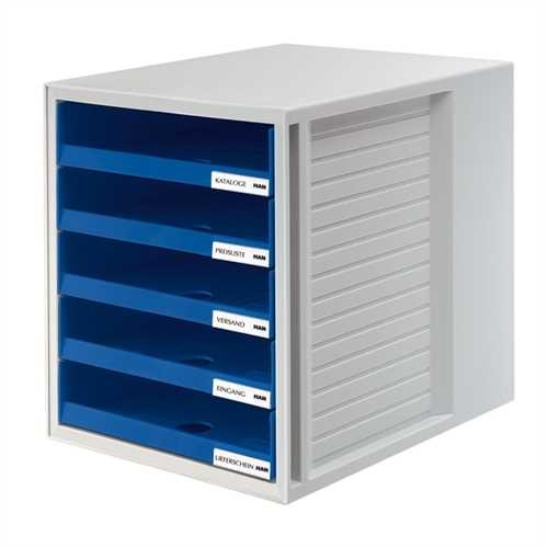 HAN Schubladenbox, PS, mit 5 offenen Schubladen, A4, 275 x 330 x 320 mm, grau/blau