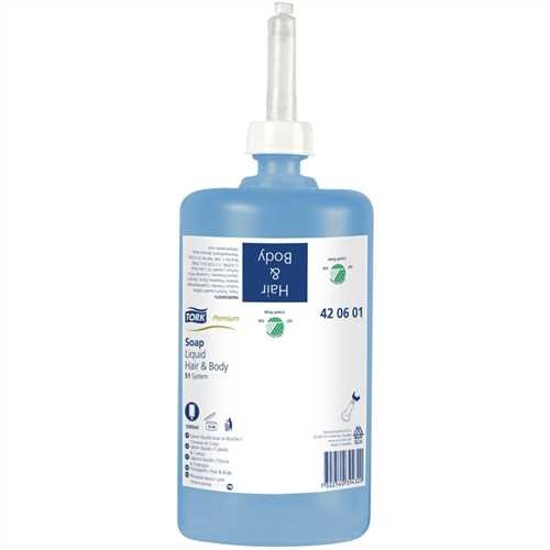 TORK Seifencreme Premium, Hair & Body, flüssig, 6 x 1 l, blau (6 l)