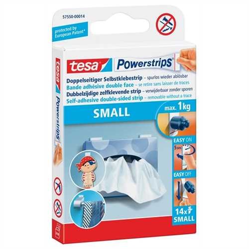 tesa Doppelklebestück Powerstrips SMALL, selbstklebend, ablösbar, 15 x 35 mm (14 Stück)