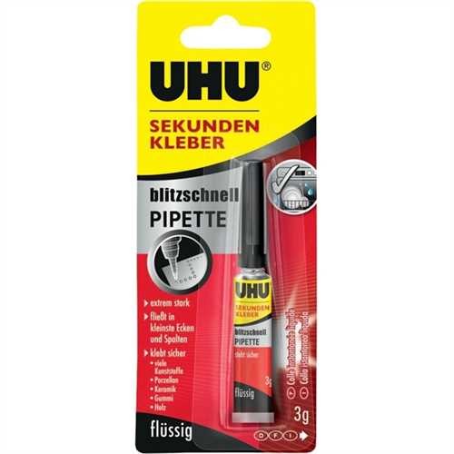 UHU Sekundenkleber blitzschnell, Pipette, permanent (3 g)