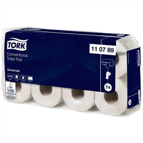 TORK Toilettenpapier Universal, Tissue (RC), 2lagig, auf Rolle, 250 Blatt, 8 x 8 Rollen, 9,4 x 12 cm