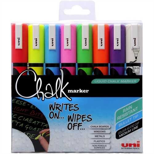 uni Kreidemarker chalk marker, Rundspitze, 1,8 - 2,5 mm, Schreibfarbe: 8er sortiert (8 Stück)