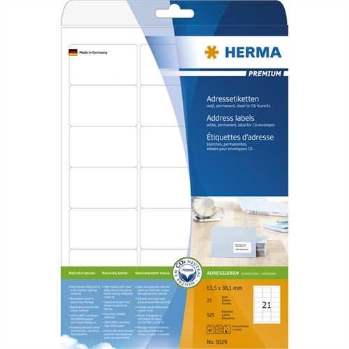 HERMA Etikett, Inkjet/Laser/Kopierer, selbstklebend, abgerundete Ecken, 63,5 x 38,1 mm, weiß (525 St