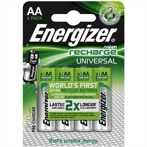 Energizer Akkumulator UNIVERSAL, Nickel-Metallhydrid, Mignon, AA, LR6, 1.300 mAh (4 Stück)