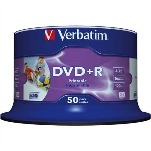 Verbatim DVD+R, keine ID, full printable, Spindel, 4,7 GB, 16 x (50 Stück)