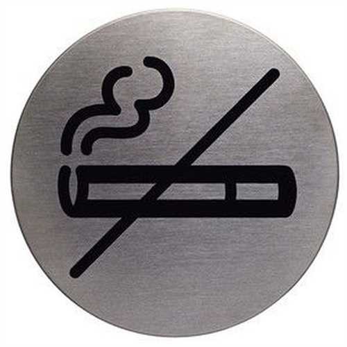 DURABLE Schild PICTO, Rauchen verboten, selbstklebend, Edelstahl, rund, Ø: 83 mm, silber, Druckfarbe