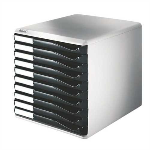 LEITZ Schubladenbox, PS, mit 10 Schubladen, A4, lichtgrau/schwarz