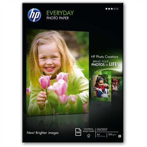 HP Inkjetpapier Everyday Photo Paper, A4, 200 g/m², weiß, glänzend (100 Blatt)
