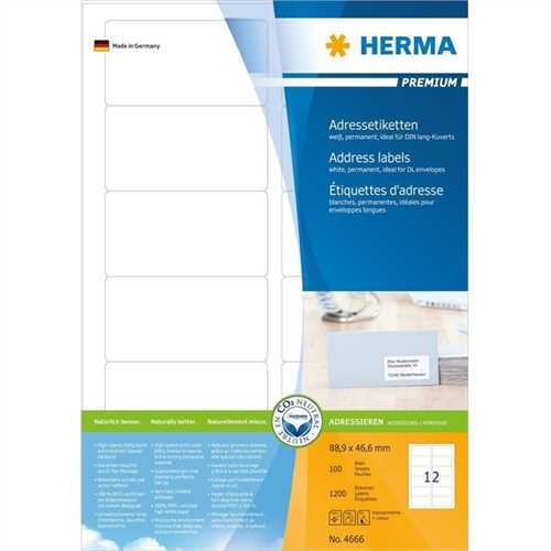 HERMA Etikett, Inkjet/Laser/Kopierer, selbstklebend, abgerundete Ecken, 88,9 x 46,6 mm, weiß (1.200