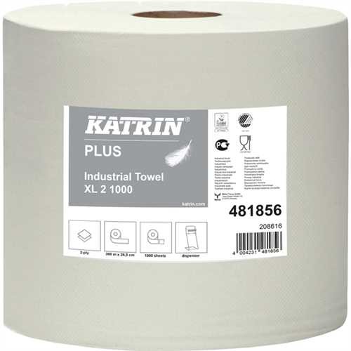 KATRIN Wischtuch Plus XL, Tissue, 2lagig, auf Rolle, 1.000 Tücher, 26,5 x 38 cm, weiß (2 Rollen)