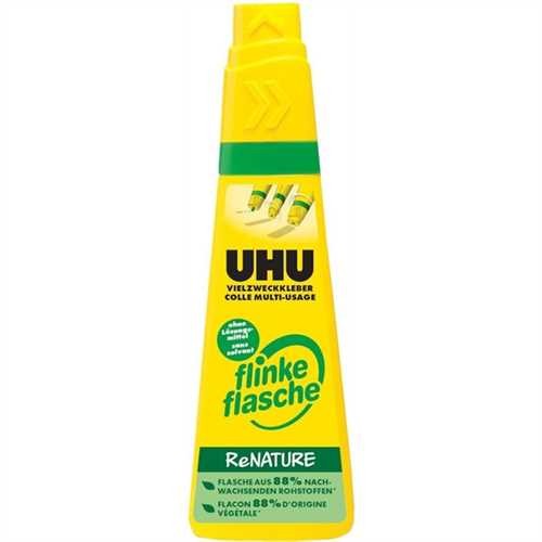 UHU Klebstoff flinke flasche ReNATURE, Vielzweckkleber, Flasche mit Drehklebeknopf (100 g)