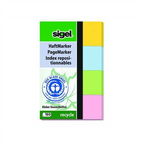 SIGEL Haftmarker Recycle, 50 x 20 mm, 4farbig sortiert, 4 x 40 Blatt (1 Set)
