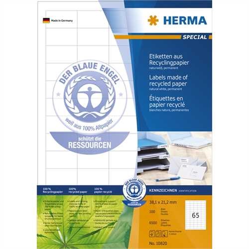 HERMA Etikett, Inkjet/Laser/Kopierer, auf A4-Bogen, selbstklebend, Papier (RC), 38,1 x 21,2 mm, natu