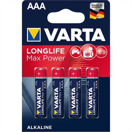 VARTA Batterie LONGLIFE Max Power, Alkali-Mangan, Micro, AAA, LR03, 1,5 V, 1.200 mAh (4 Stück)
