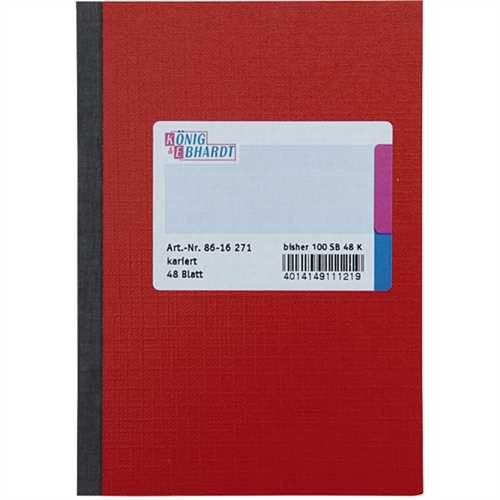 K&E Geschäftsbuch, Glanzkarton, kariert, A6, Einbandfarbe: rot, 48 Blatt