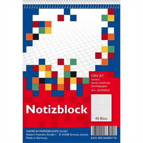 LANDRÉ Spiralnotizblock, kariert, A7, 70 g/m², holzfrei, weiß, 40 Blatt (20 Stück)