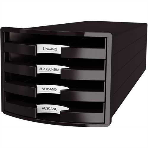 HAN Schubladenbox IMPULS 2.0, Polystyrol, mit 4 offenen Schubladen, A4/C4, 294 x 368 x 235 mm, schwa