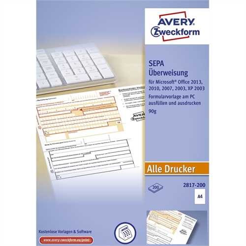 AVERY ZWECKFORM 2817-200 - Überweisung, A4, Papier, Weiß, 200 Blätter, 200 Blätter