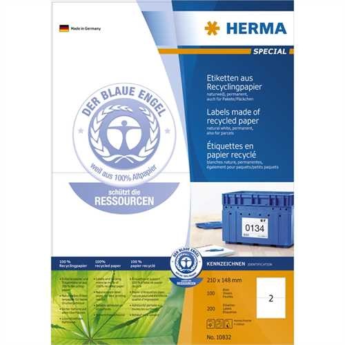 HERMA Etikett, Inkjet/Laser/Kopierer, auf A4-Bogen, selbstklebend, Papier (RC), 210 x 148 mm, naturw