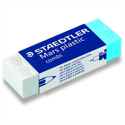 STAEDTLER Radierer Mars plastic combi, mit Kartonhülle, Kunststoff, 65 x 23 x 13 mm, blau/weiß