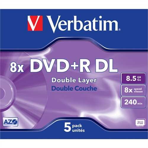 Verbatim DVD+R, Double Layer, Jewelcase, einmalbeschreibbar, 8,5 GB, 240 min, 8 x (5 Stück)