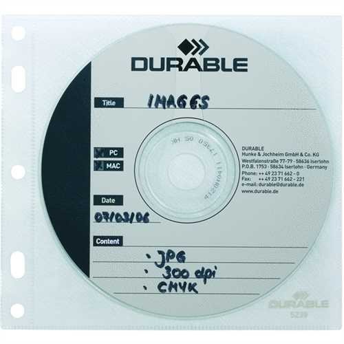 DURABLE CD-Hülle, zum Abheften, PP, für: 1 CD/DVD, farblos, transparent (10 Stück)