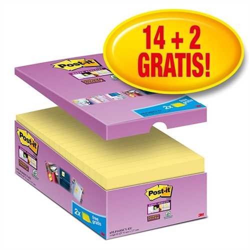 Post-it Haftnotiz Super Sticky, 127 x 76 mm, gelb, 90 Blatt (16 Blocks)