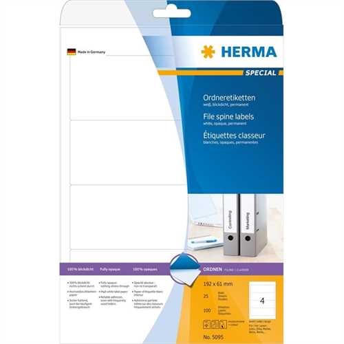 HERMA Rückenschild, selbstklebend, breit / kurz, 61 x 192 mm, weiß (100 Stück)