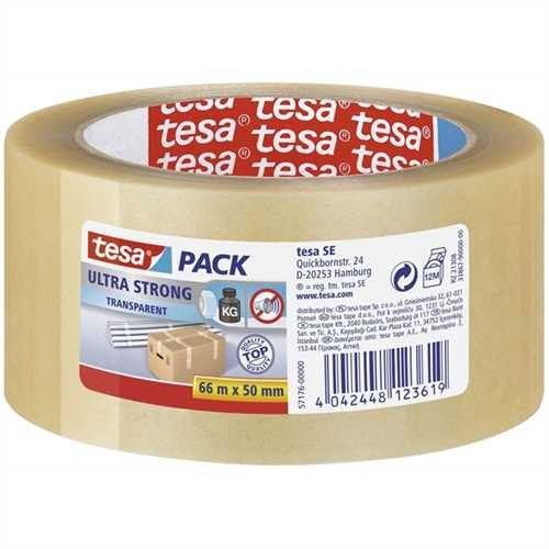 tesa Verpackungsklebeband ultra strong, PVC, selbstklebend, 50 mm x 66 m, transparent