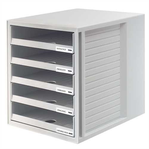 HAN Schubladenbox, PS, mit 5 offenen Schubladen, A4, 275 x 330 x 320 mm, lichtgrau